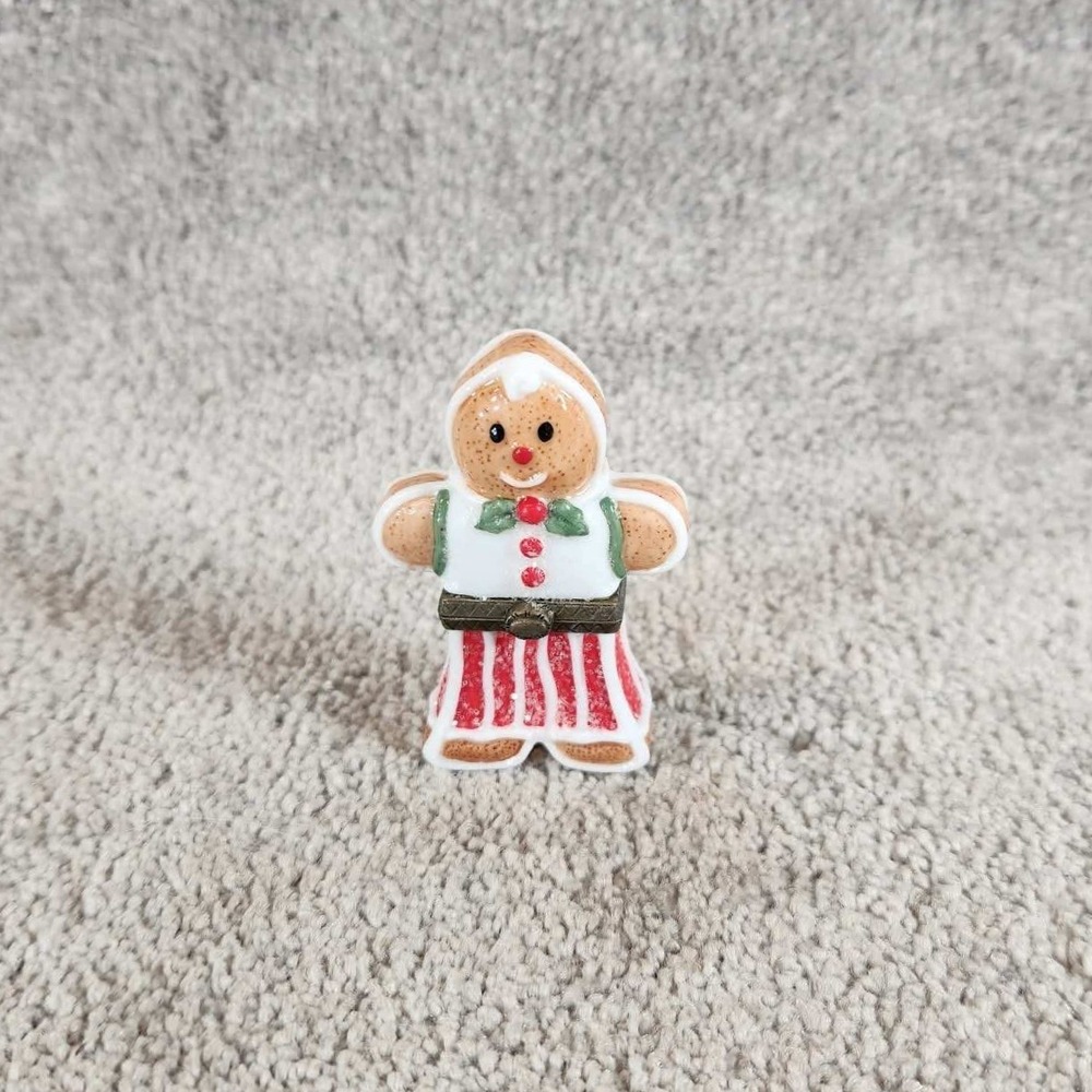 PHB Collection Gingerbread Man Trinket Box White Red Christmas Porcelain Small